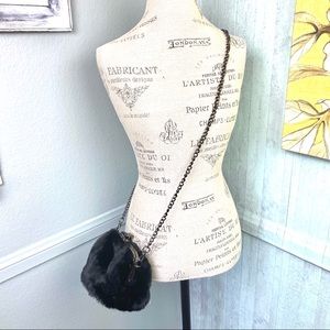 Black fuzzy crossbody little bag w.metal chain NWT